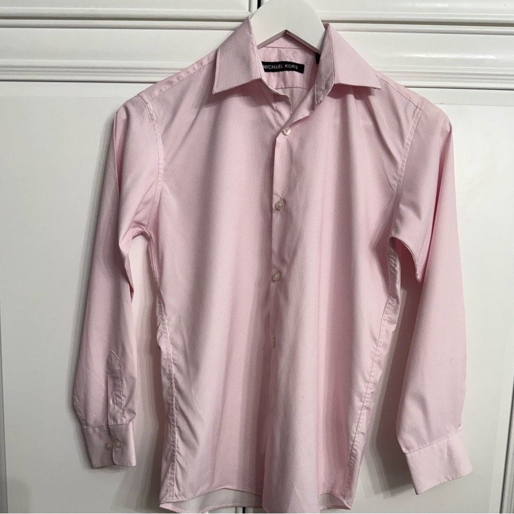 Michael Kors Women's Size 12 Pink + White Check Button Up Shirt Luxury Designer